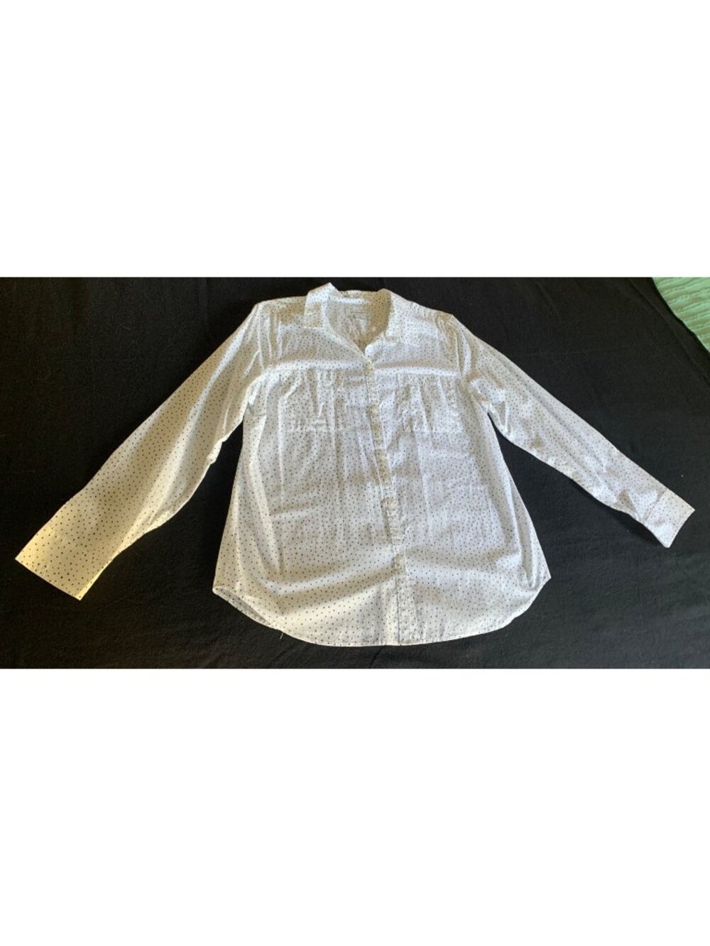 Liz Claiborne Womens White Black Polka Dot Button-Down Shirt Size Large Cotton